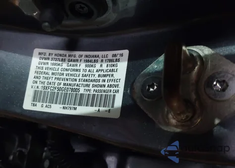 2016 Honda Civic Lx из США, поврежденный, VIN 19XFC2F50GE078005